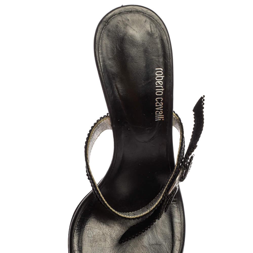 Roberto Cavalli Black Leather Toe Ring Sandals Size 37 3