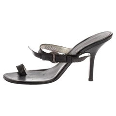 Roberto Cavalli Black Leather Toe Ring Sandals Size 37