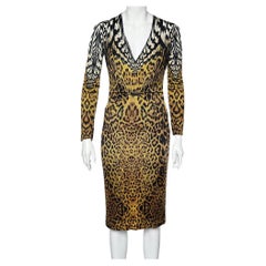 Roberto Cavalli Black Leopard Print Jersey Dress M