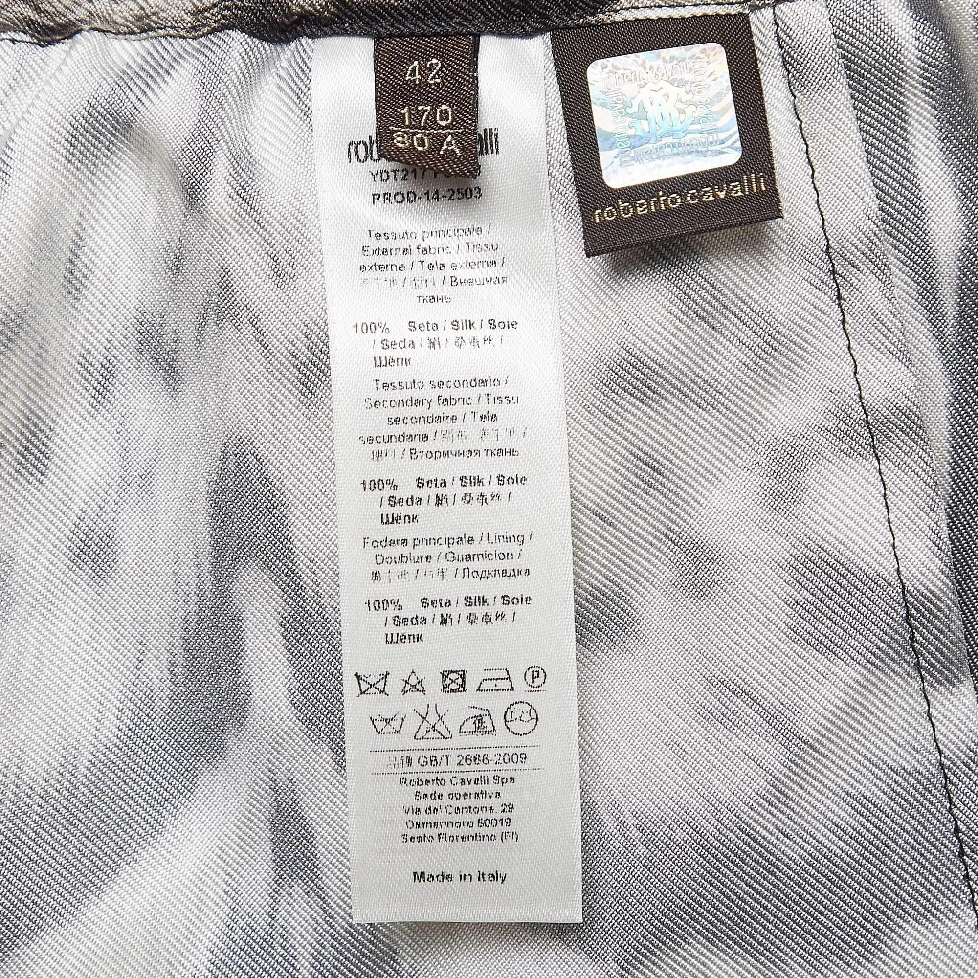 Roberto Cavalli Black Leopard Print Silk Drawstring Waist Trousers M Pour femmes en vente