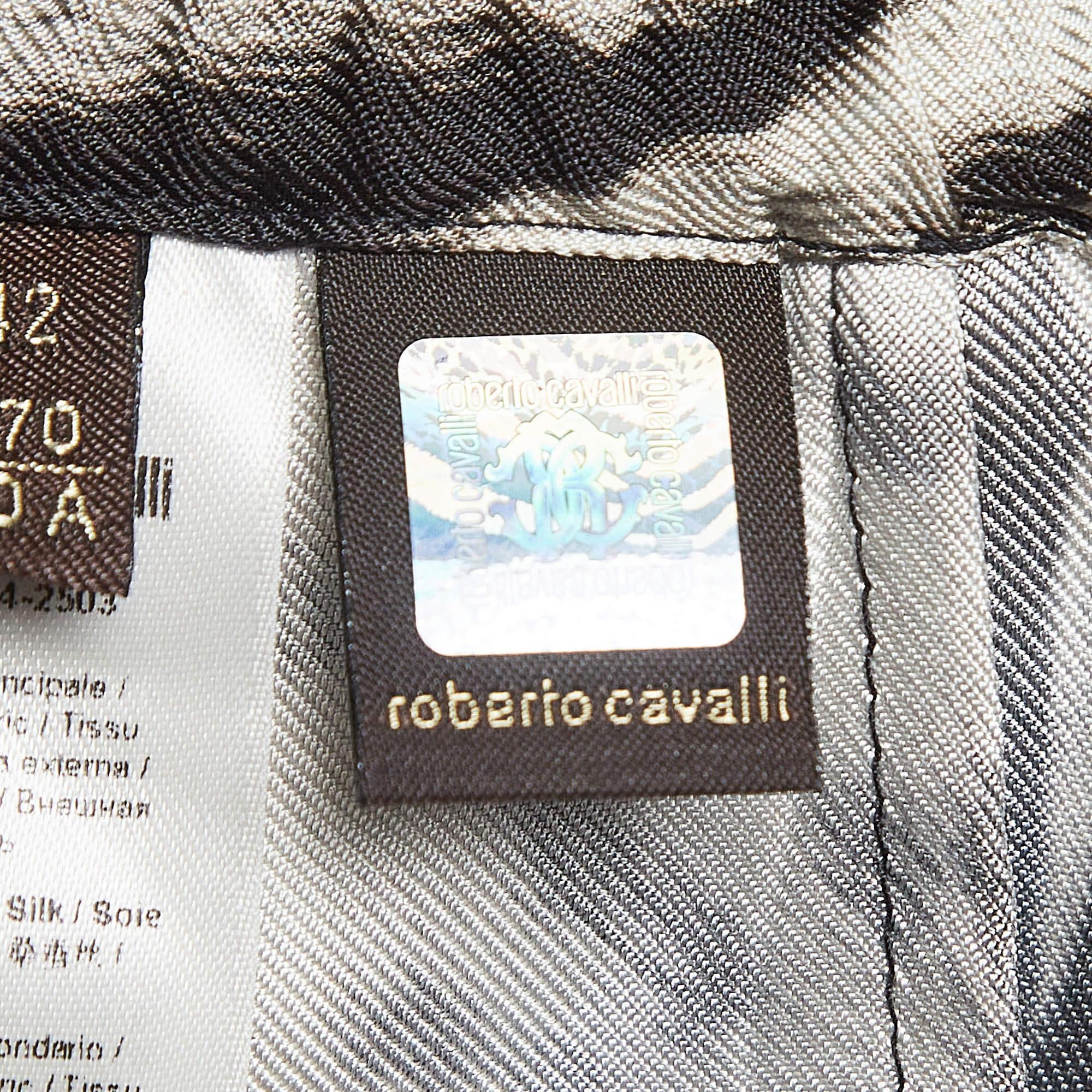 Roberto Cavalli Black Leopard Print Silk Drawstring Waist Trousers M en vente 1