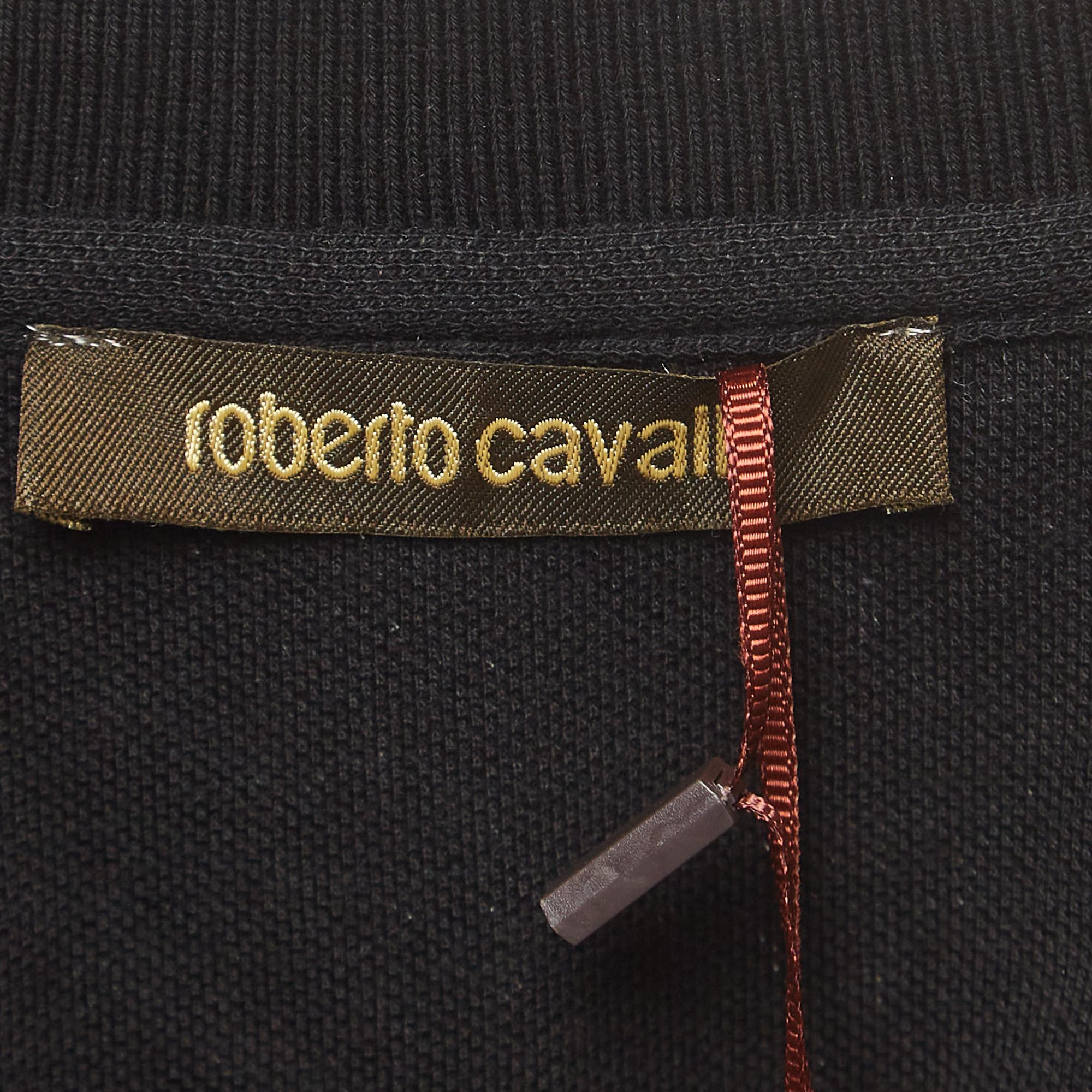 Roberto Cavalli Black Logo Embroidered Cotton Pique Polo T-Shirt L In Excellent Condition In Dubai, Al Qouz 2