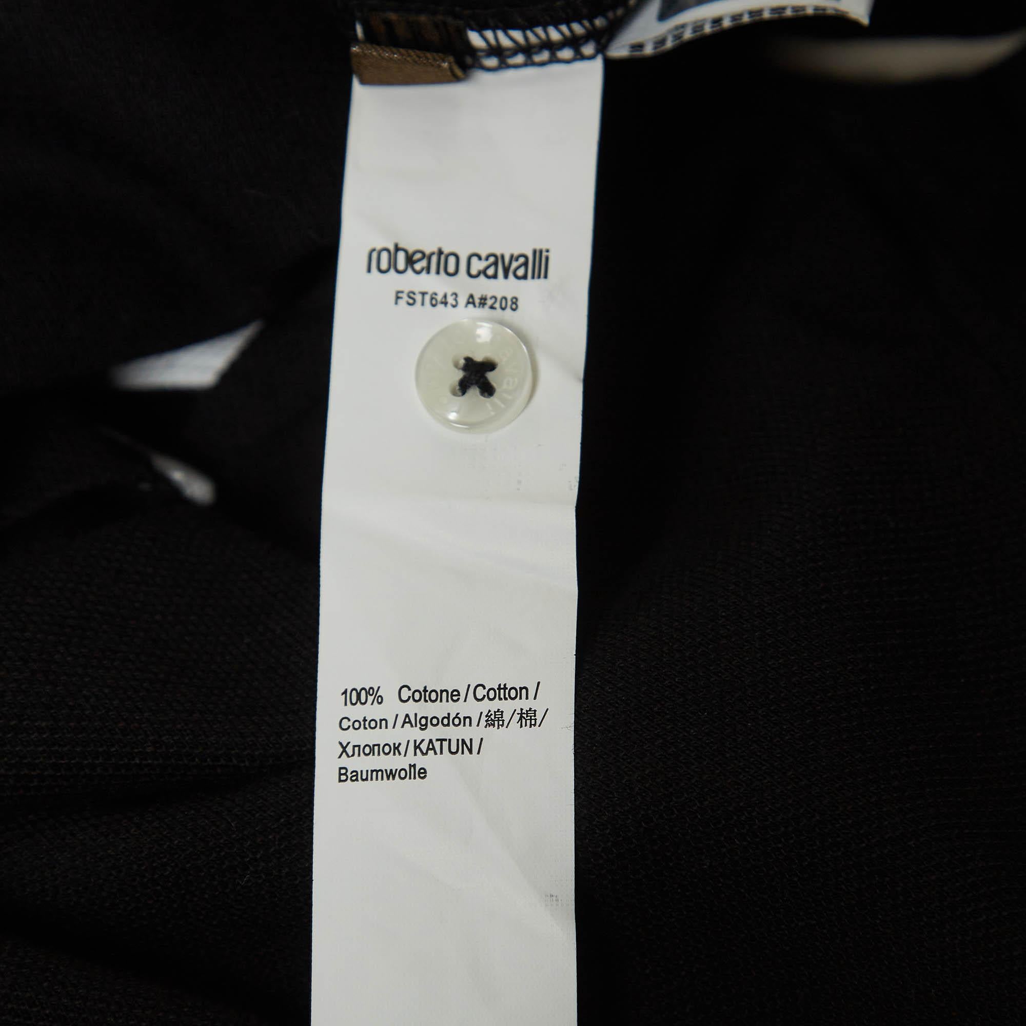 Roberto Cavalli Black Logo Embroidered Cotton Pique Polo T-Shirt L 1