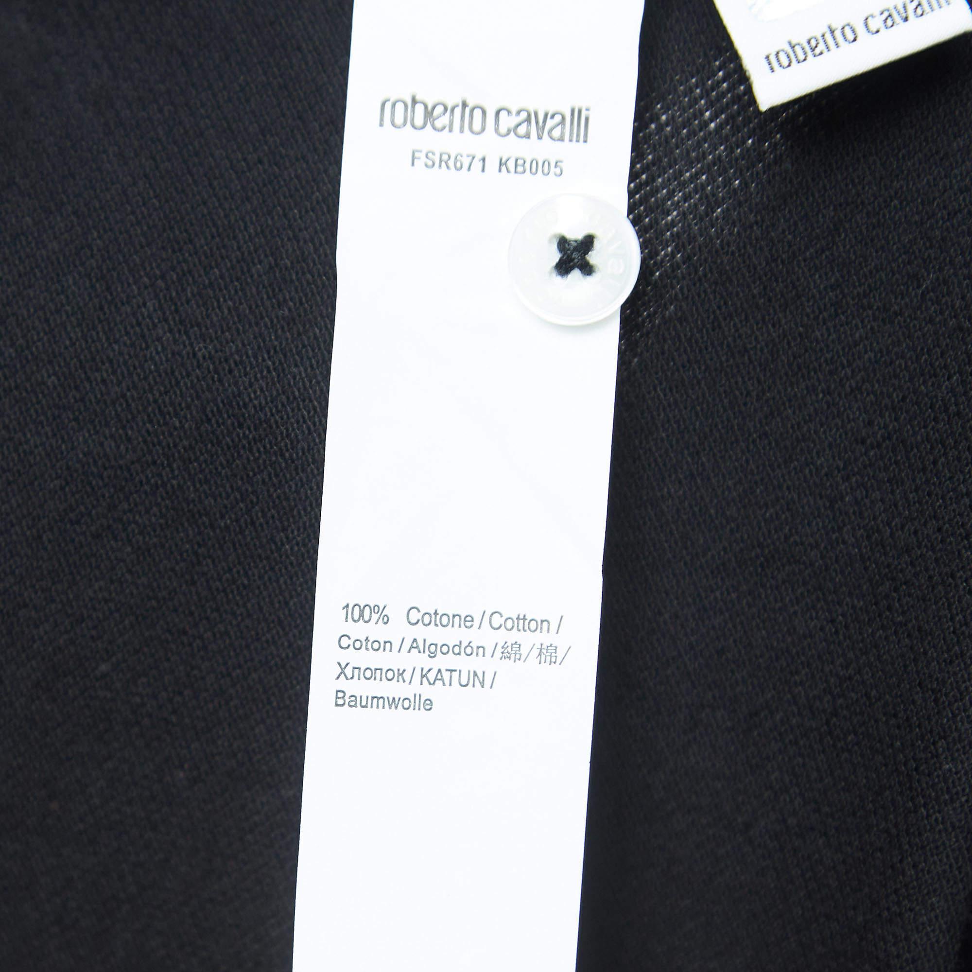 Roberto Cavalli Black Logo Embroidered Cotton Polo T-Shirt XL In New Condition For Sale In Dubai, Al Qouz 2