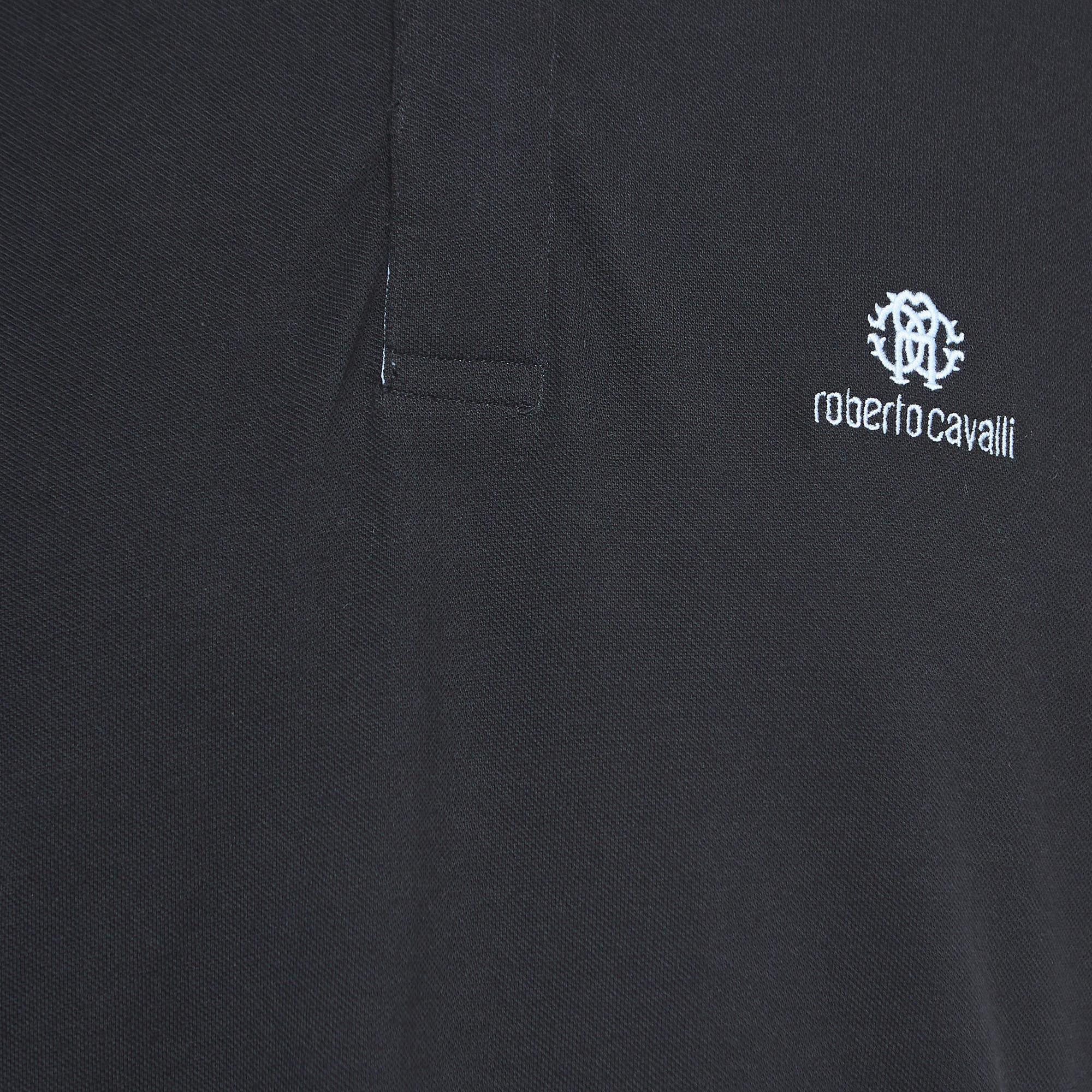 Roberto Cavalli Black Logo Embroidered Cotton Polo T-Shirt XL For Sale 1