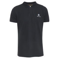 Roberto Cavalli Schwarzes Logo besticktes Polo-T-Shirt aus Baumwolle XL