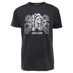 Roberto Cavalli Black Logo Print Cotton Crew Neck Half Sleeve T-Shirt L