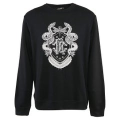 Roberto Cavalli Black Logo Print Cotton Knit Sweater L