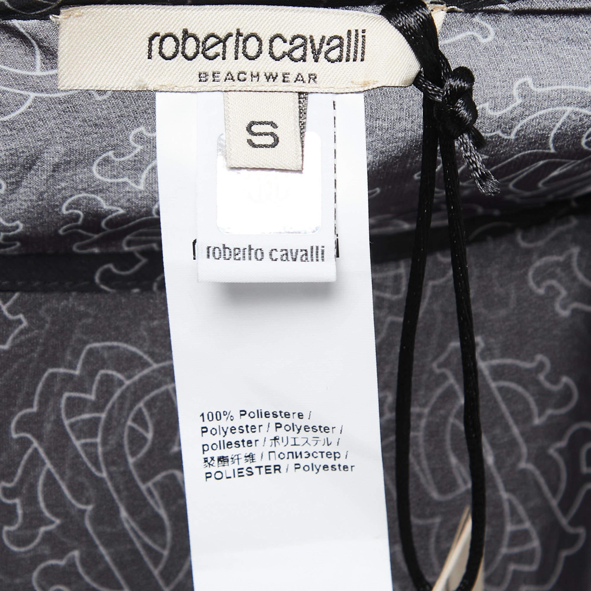 Roberto Cavalli Black Logo Printed Kaftan Top S 1