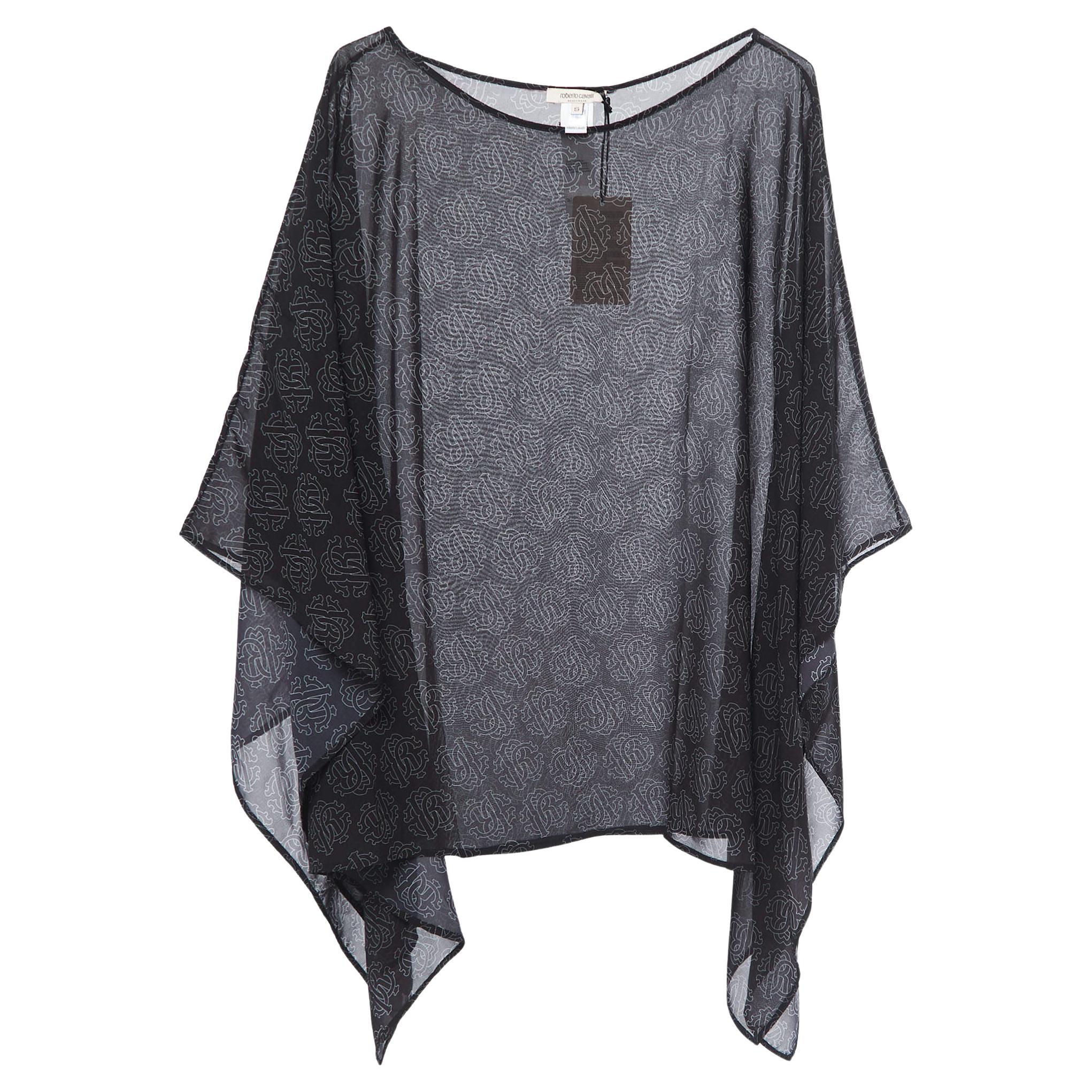 Roberto Cavalli Black Logo Printed Kaftan Top S