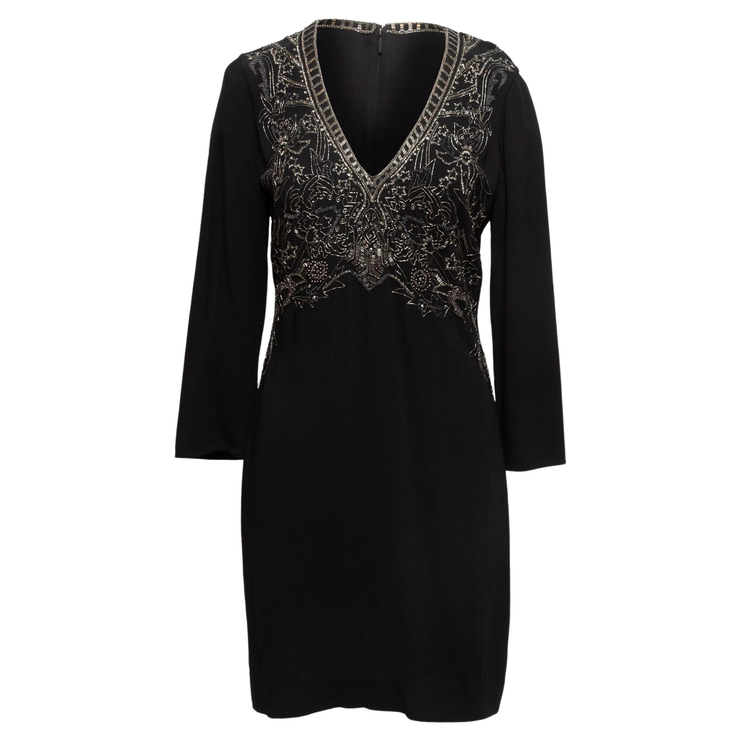 Roberto Cavalli Black Long Sleeve Beaded Dress For Sale