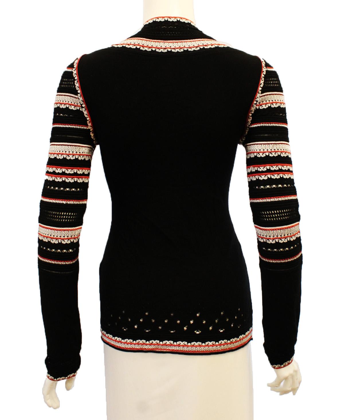 Roberto Cavalli Black Long Sleeve V Neck Knit Top In Excellent Condition In Palm Beach, FL