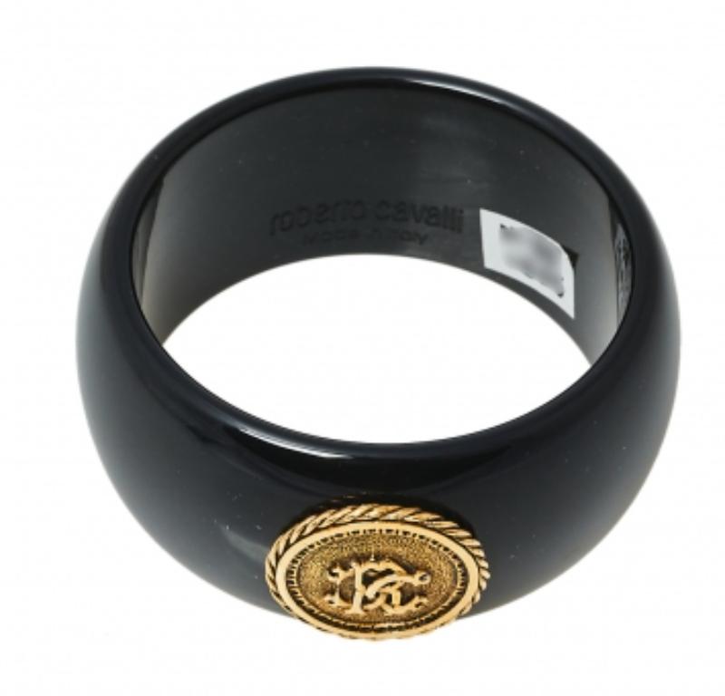 Roberto Cavalli Black Medallion Wide Bangle Bracelet In Good Condition For Sale In Dubai, Al Qouz 2