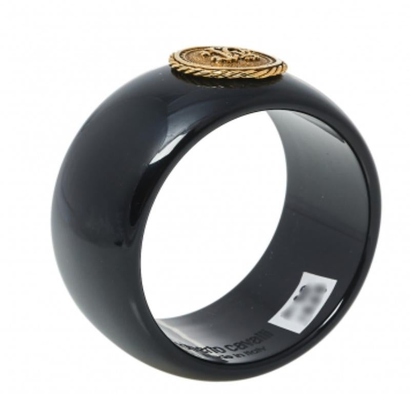 Women's Roberto Cavalli Black Medallion Wide Bangle Bracelet For Sale