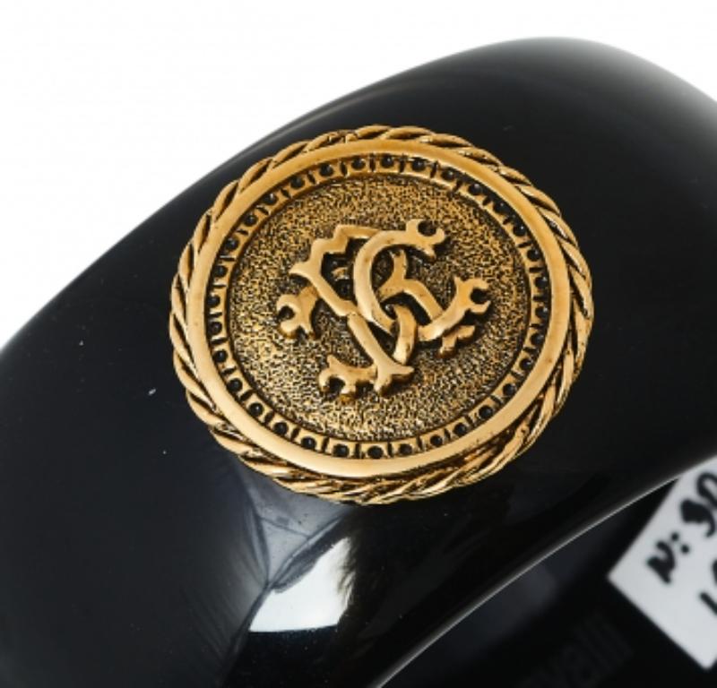 Roberto Cavalli Black Medallion Wide Bangle Bracelet For Sale 1