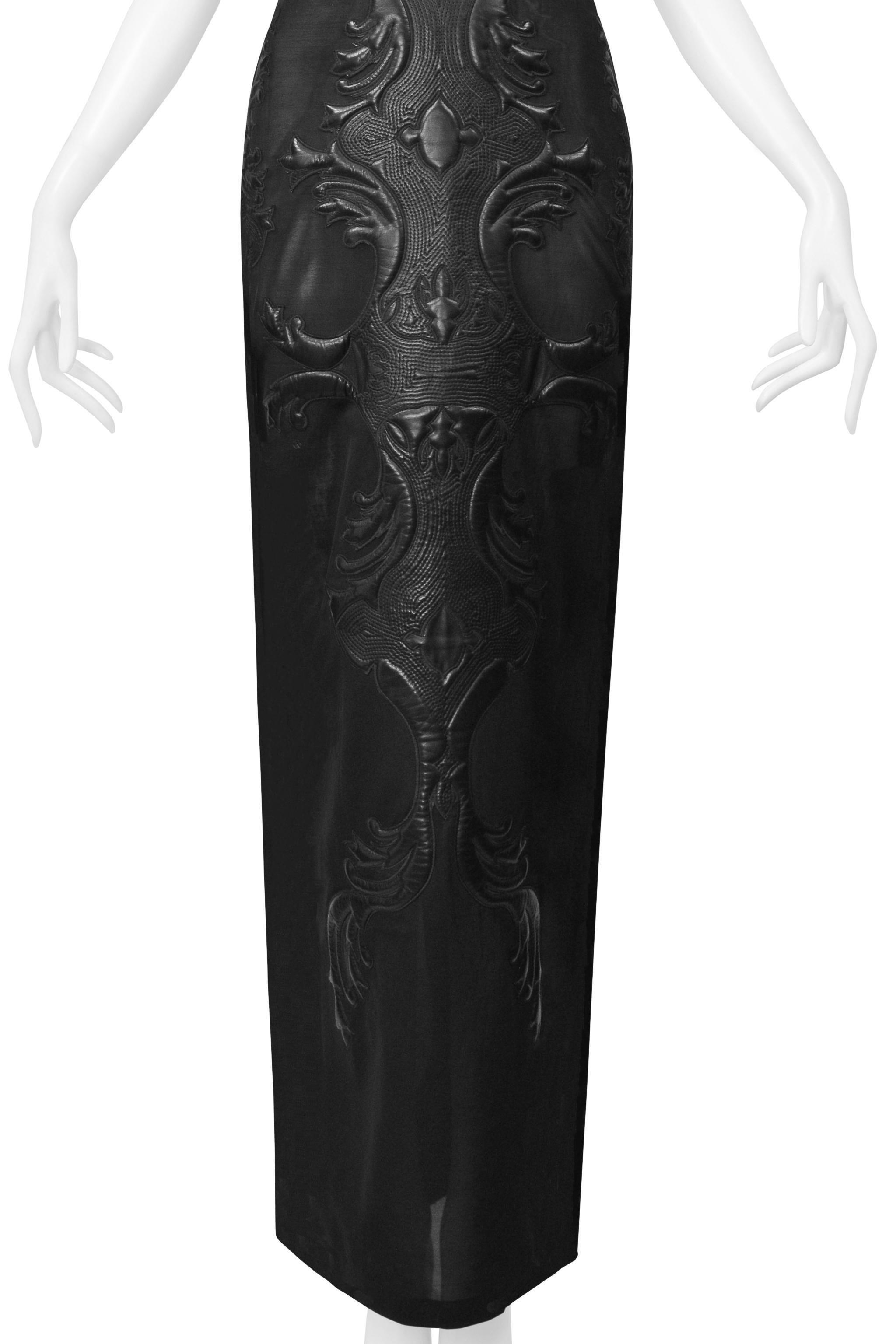 Women's Roberto Cavalli Black Mesh & Leather Applique Evening Gown 2002 For Sale