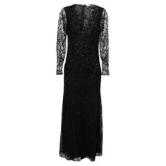 Roberto Cavalli Black Mesh Sequin and Lace Embellished Maxi Dress M