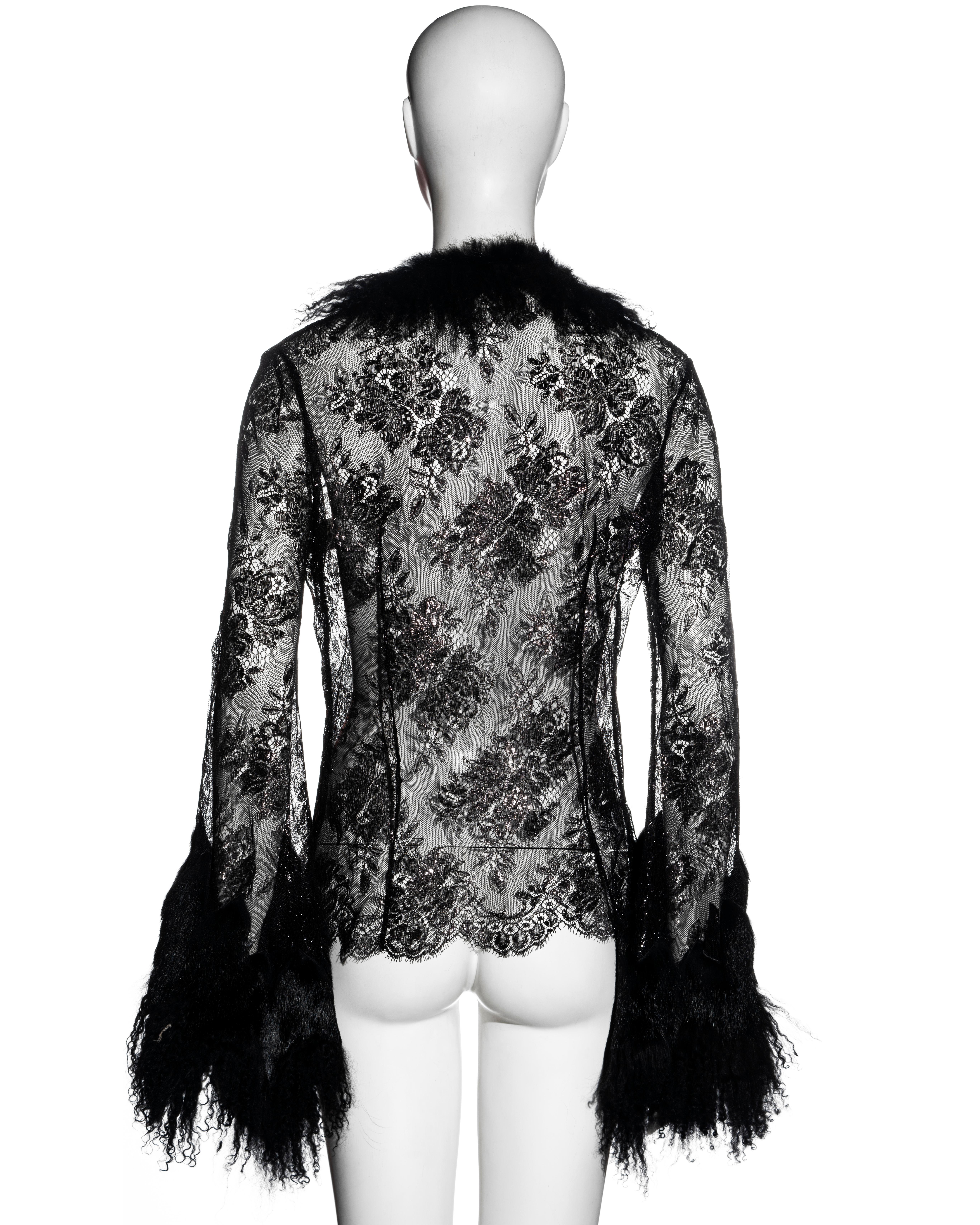 Roberto Cavalli black metallic lace and Mongolian lamb fur blouse, fw 1999 For Sale 5