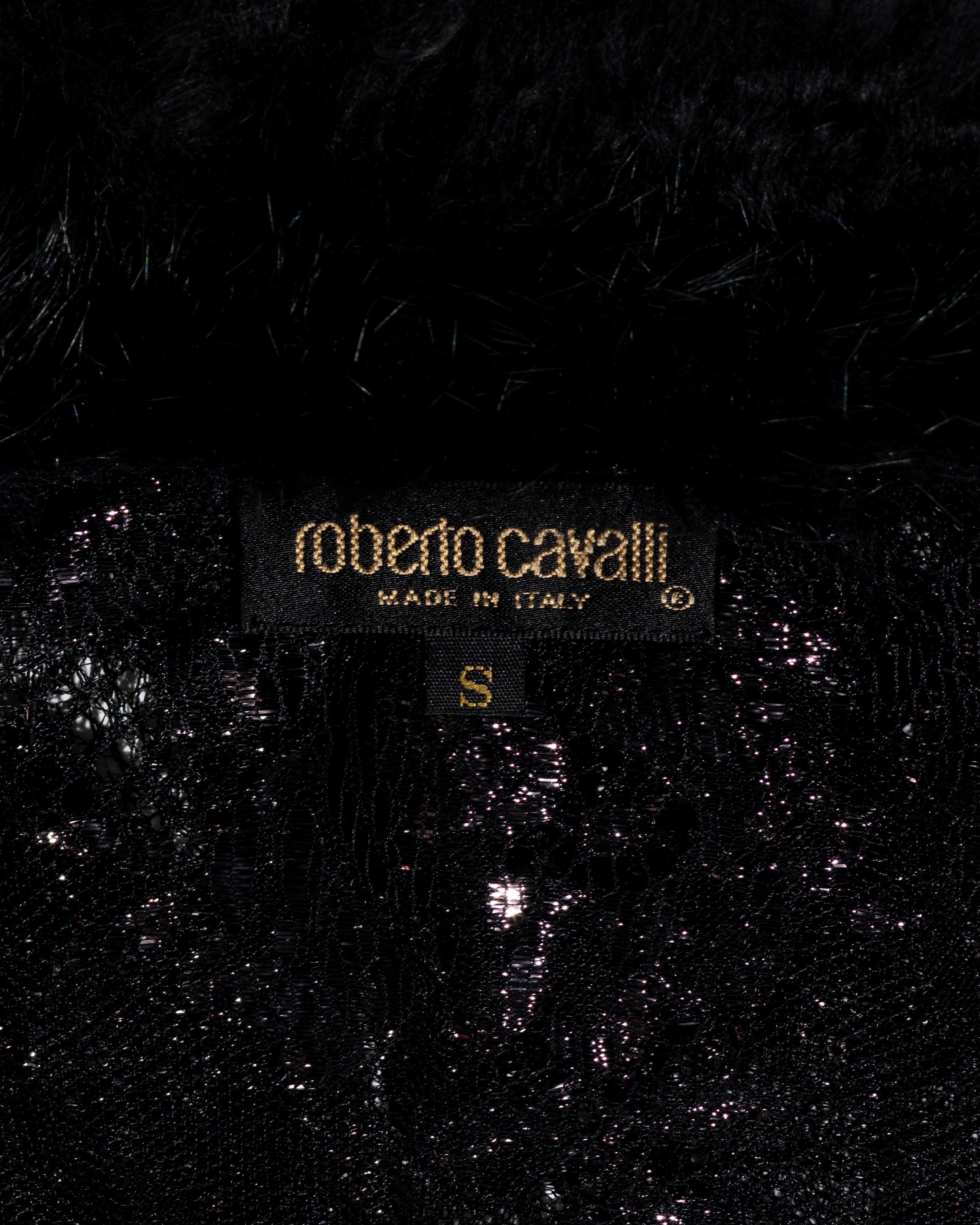 Roberto Cavalli black metallic lace and Mongolian lamb fur blouse, fw 1999 For Sale 6