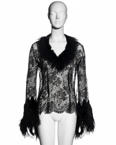 Roberto Cavalli black metallic lace and Mongolian lamb fur blouse, fw 1999