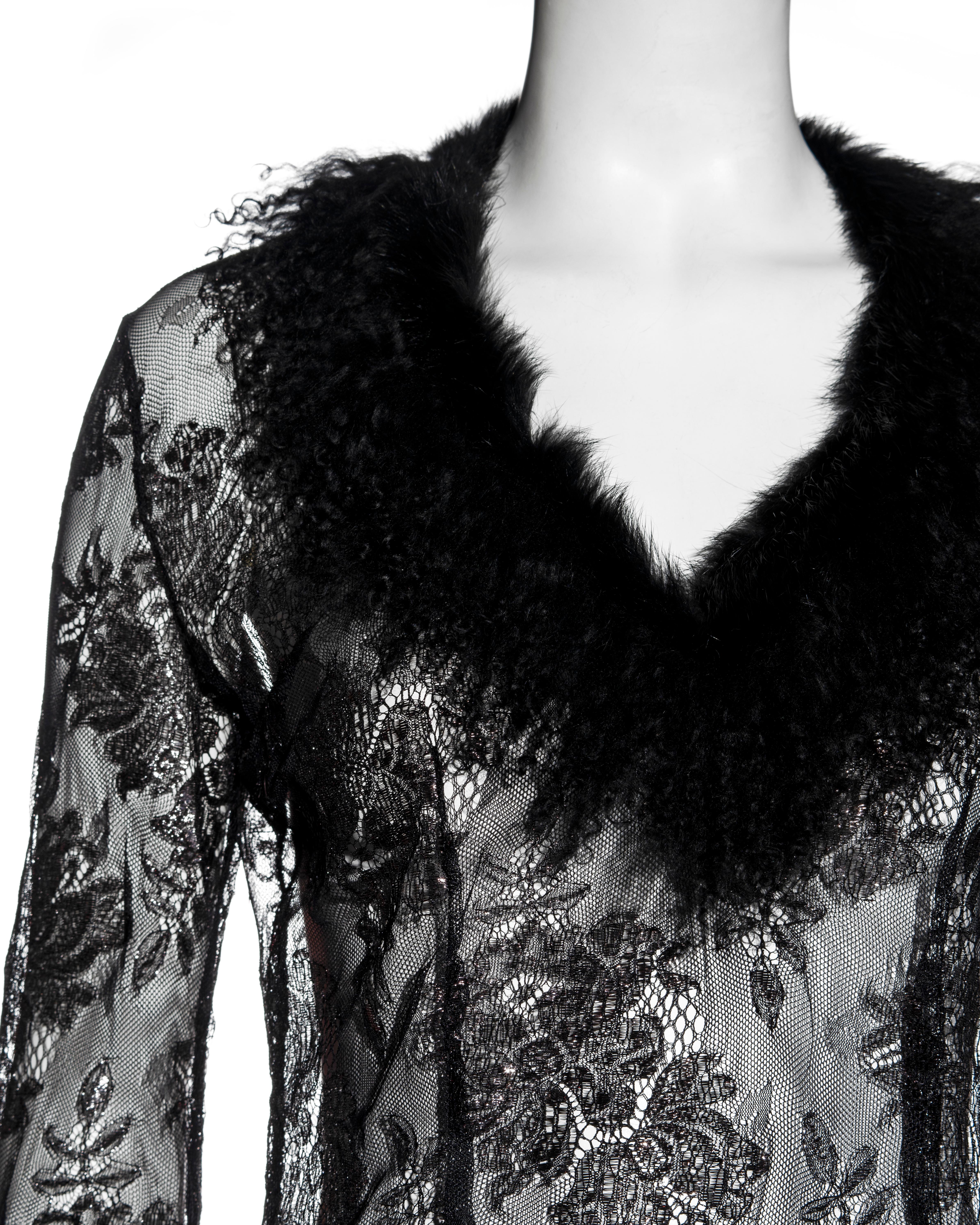 Roberto Cavalli black metallic lace and Mongolian lamb fur blouse, fw 1999 For Sale 1