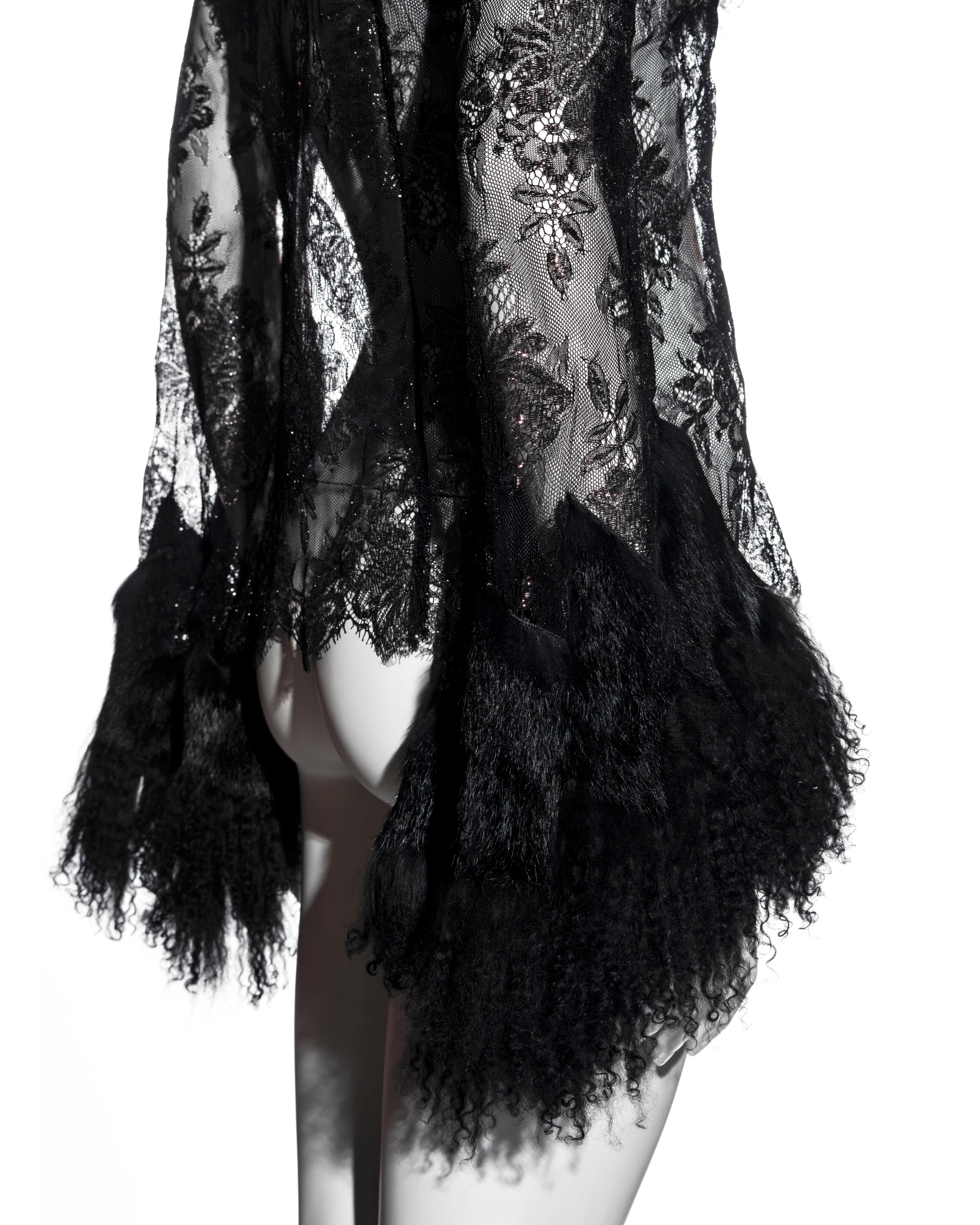 Roberto Cavalli black metallic lace and Mongolian lamb fur blouse, fw 1999 For Sale 3