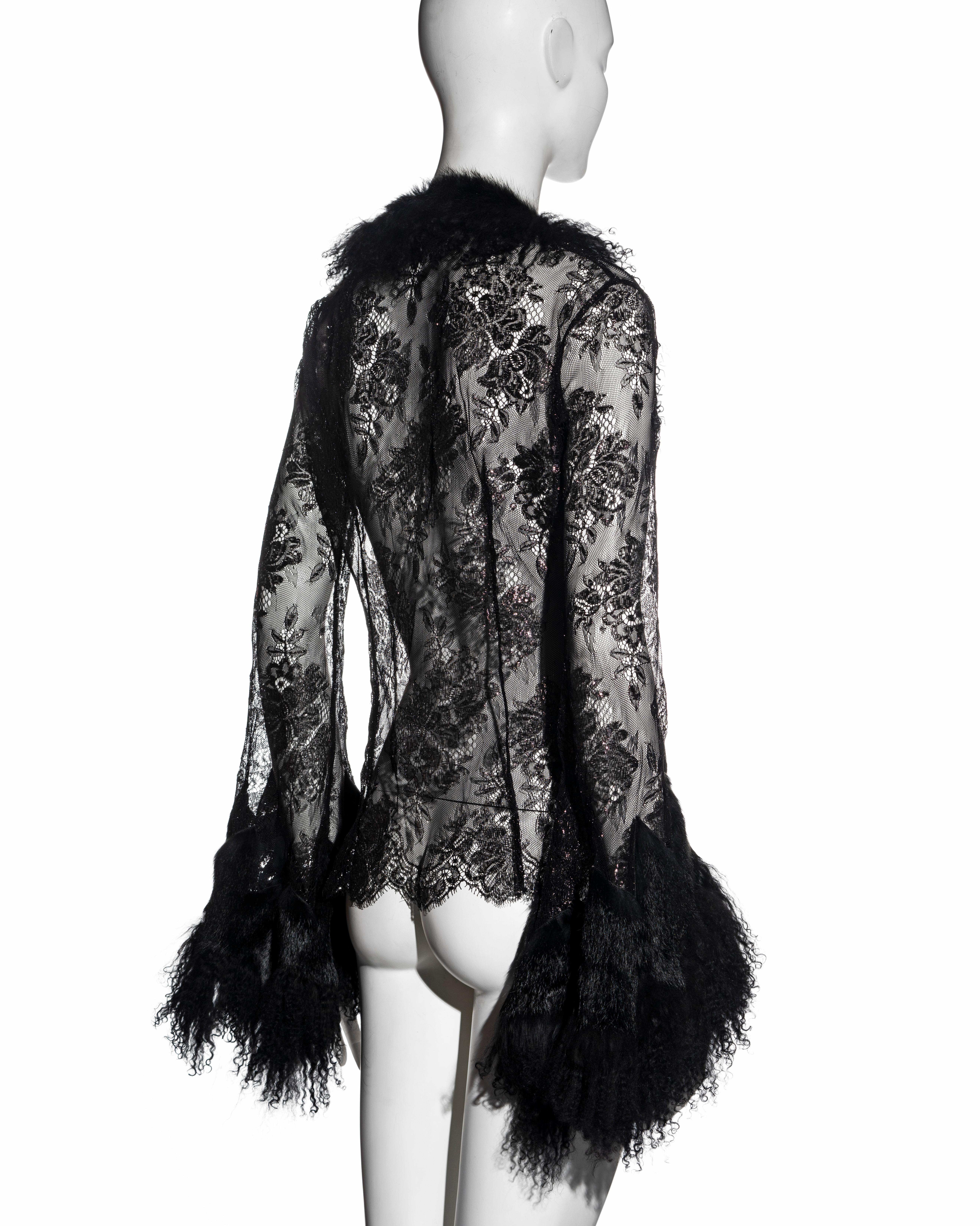Roberto Cavalli black metallic lace and Mongolian lamb fur blouse, fw 1999 For Sale 4