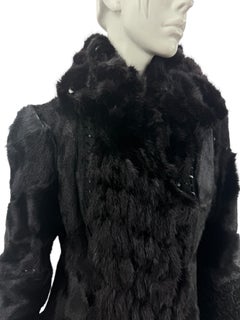 Roberto Cavalli Black Mixed Fur Coat w/ Knit Panels & Patent Leather Lacing
