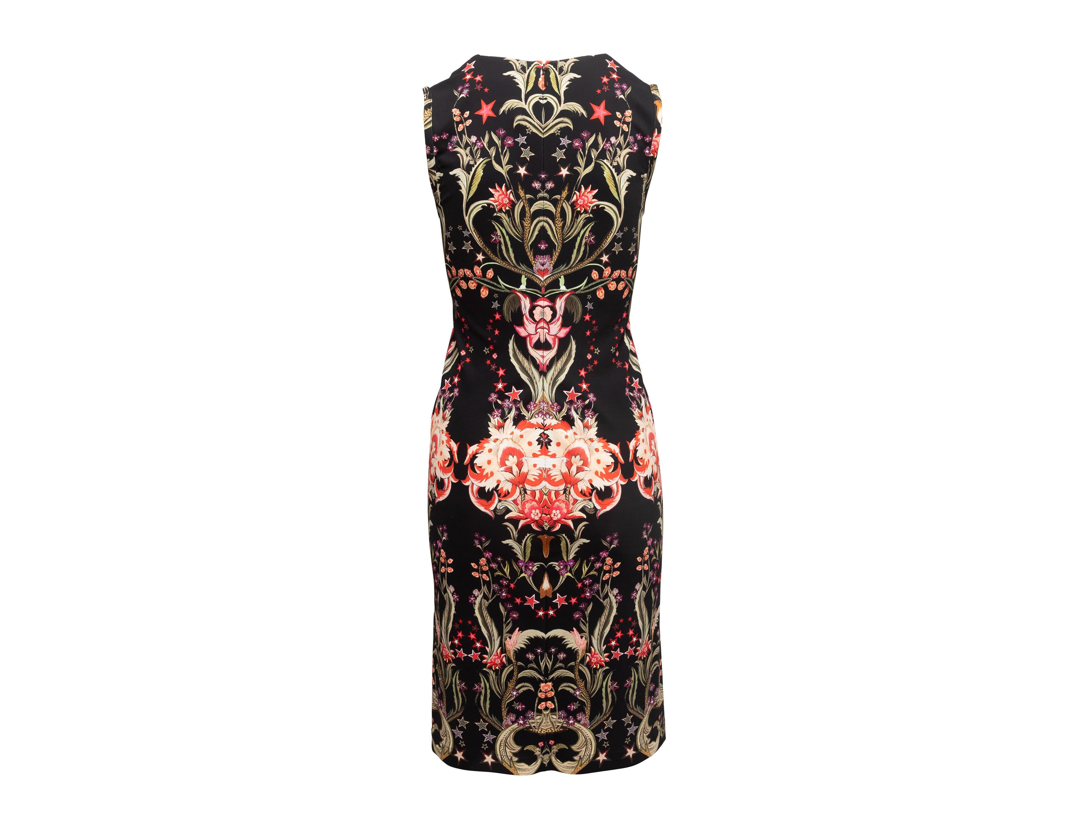 Roberto Cavalli Black & Multicolor Star & Floral Print Sleeveless Dress In Good Condition In New York, NY