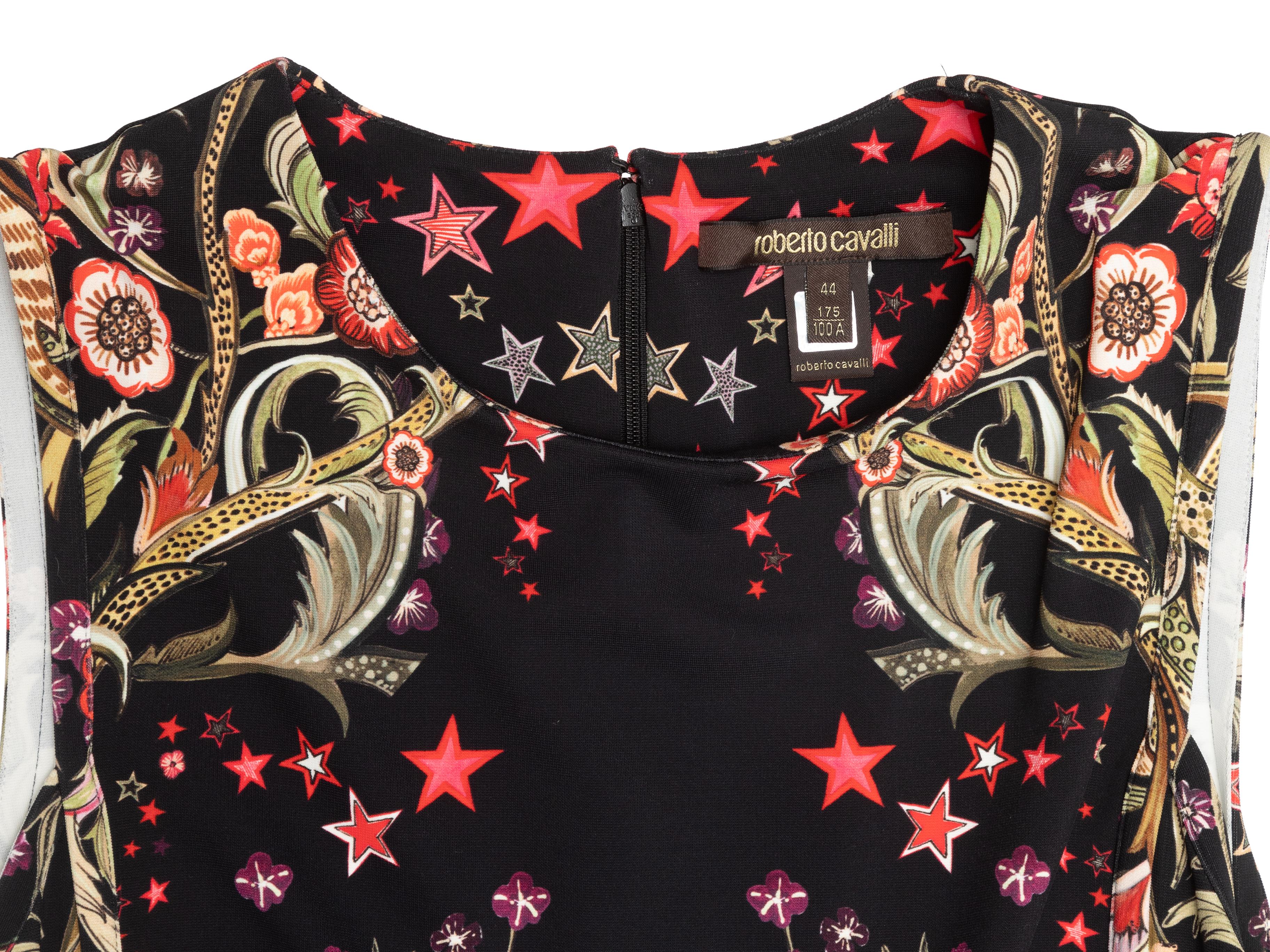 Women's Roberto Cavalli Black & Multicolor Star & Floral Print Sleeveless Dress