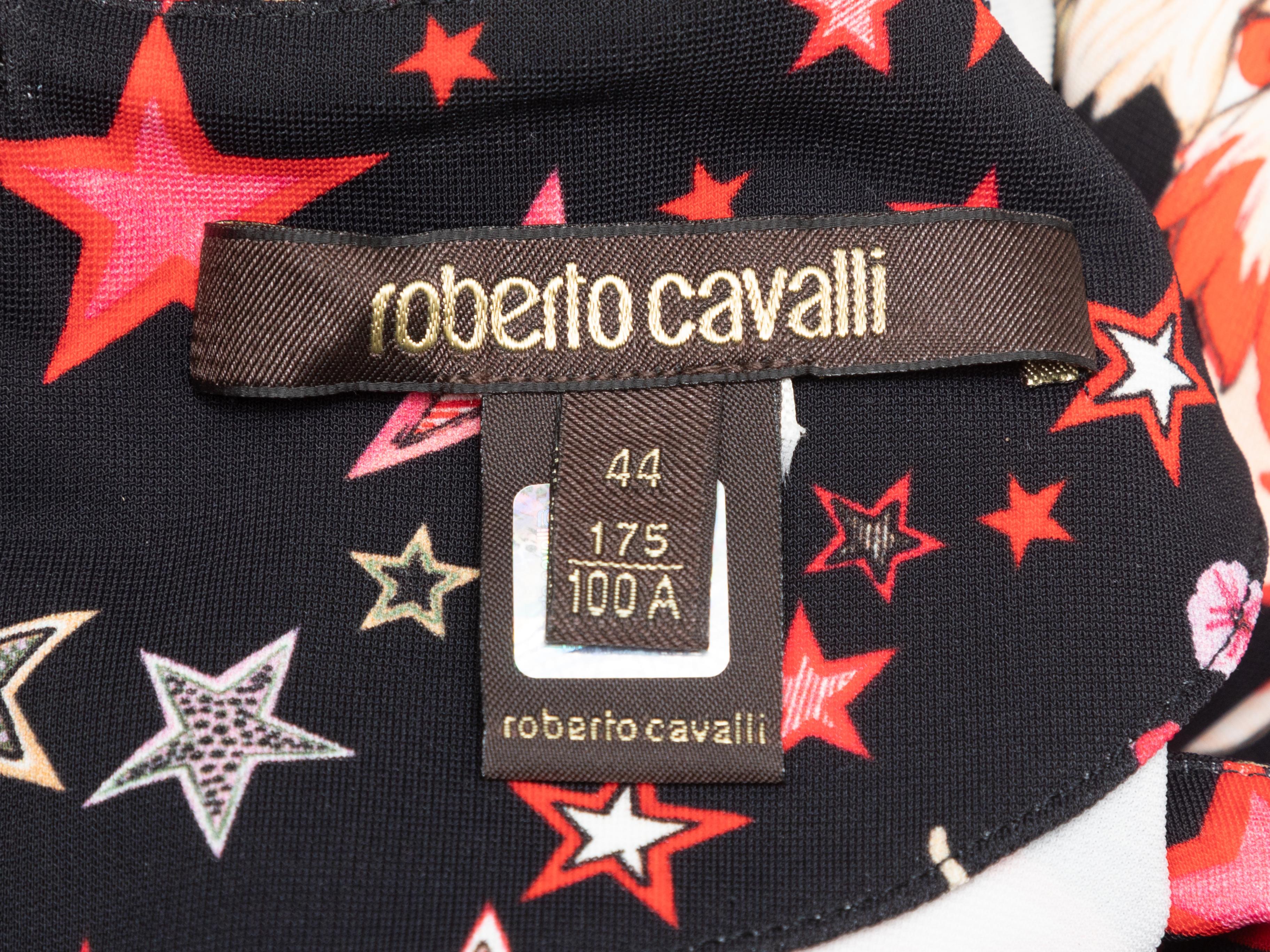 Roberto Cavalli Black & Multicolor Star & Floral Print Sleeveless Dress 1