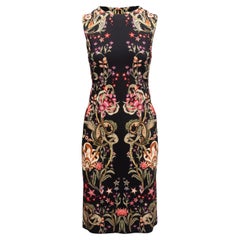 Roberto Cavalli Schwarzes & mehrfarbiges ärmelloses Kleid mit Stern- und Blumendruck