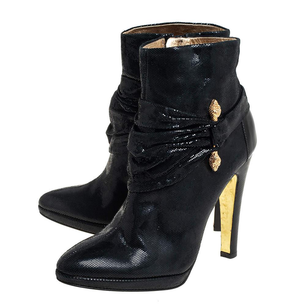 Women's Roberto Cavalli Black Nubuck Ankle Boots Size 40.5