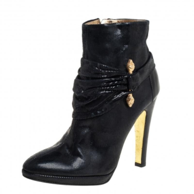 Women's Roberto Cavalli Black Nubuck Ankle Boots Size 40.5 For Sale