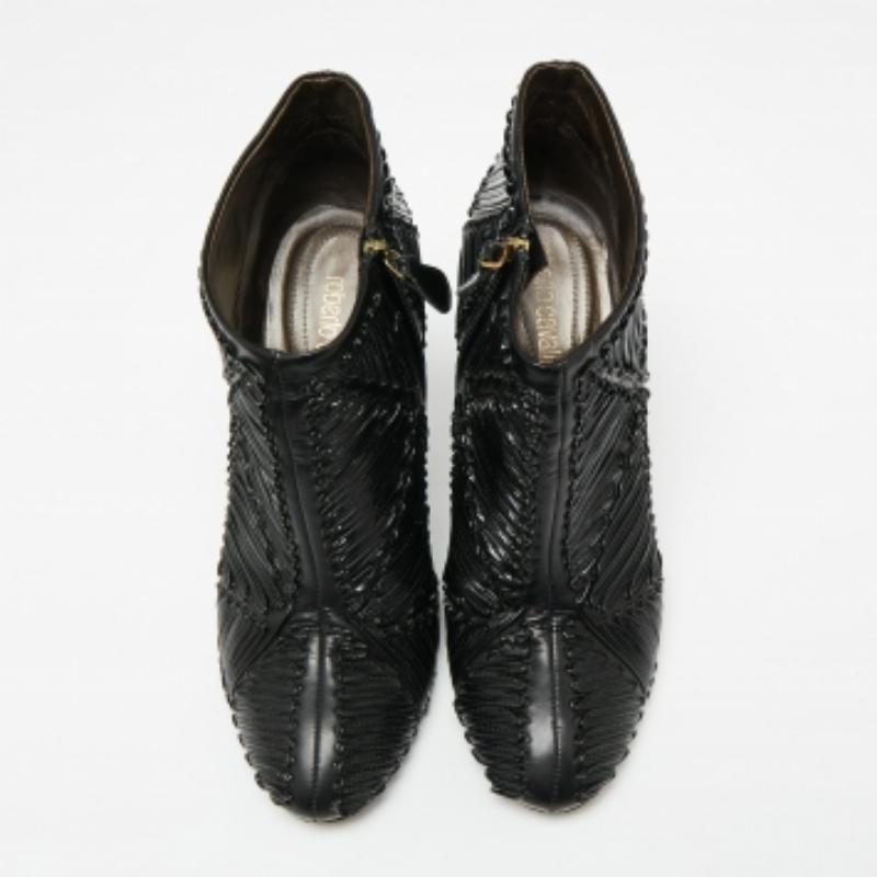 Roberto Cavalli Botines de charol y piel negros Talla 40 en venta 4