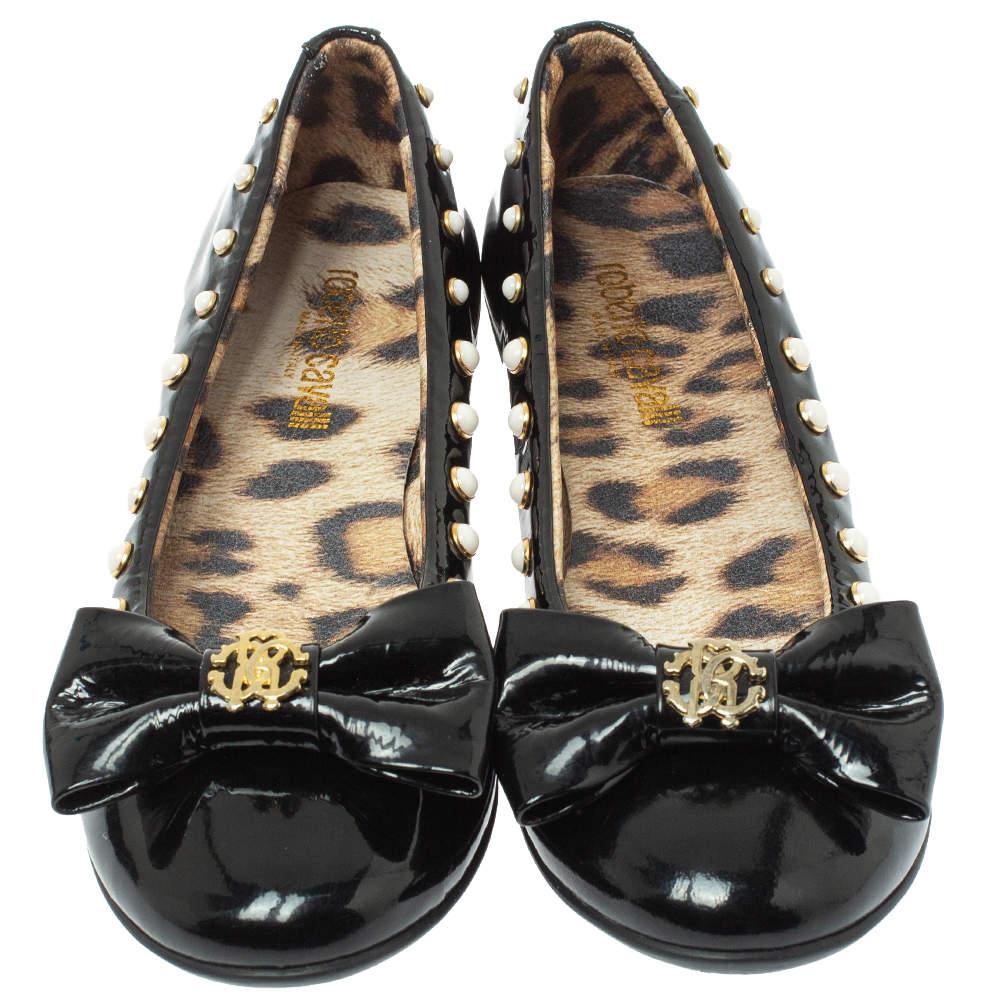 Noir Roberto Cavalli - Ballerines avec nœud en cuir verni noir Taille 37
