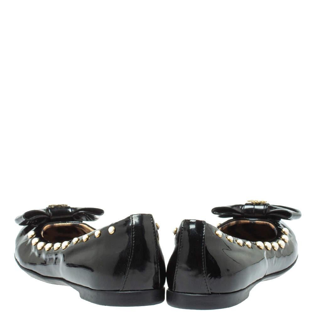  Roberto Cavalli - Ballerines avec nœud en cuir verni noir Taille 37 Pour femmes 
