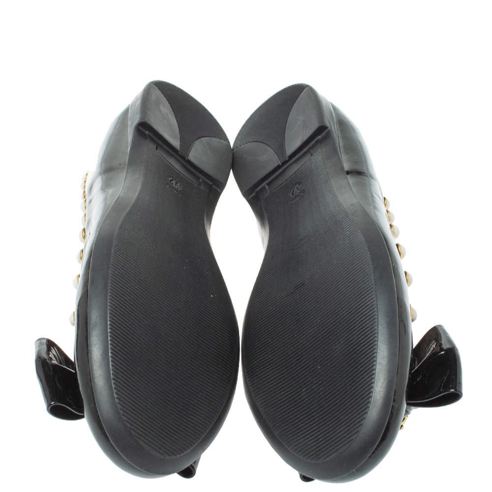 Roberto Cavalli - Ballerines avec nœud en cuir verni noir Taille 37 1