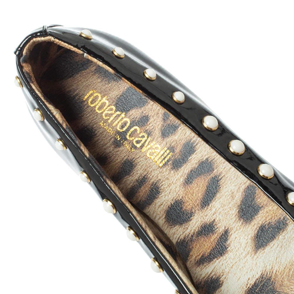 Roberto Cavalli - Ballerines avec nœud en cuir verni noir Taille 37 2