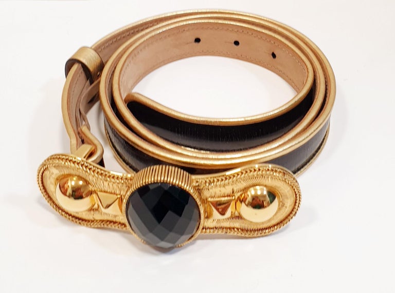 Roberto Cavalli Black Leather Belt with Gold Oval Logo Buckle Rare New Roberto Cavalli Gold RC Monogram Belt Men main image 4