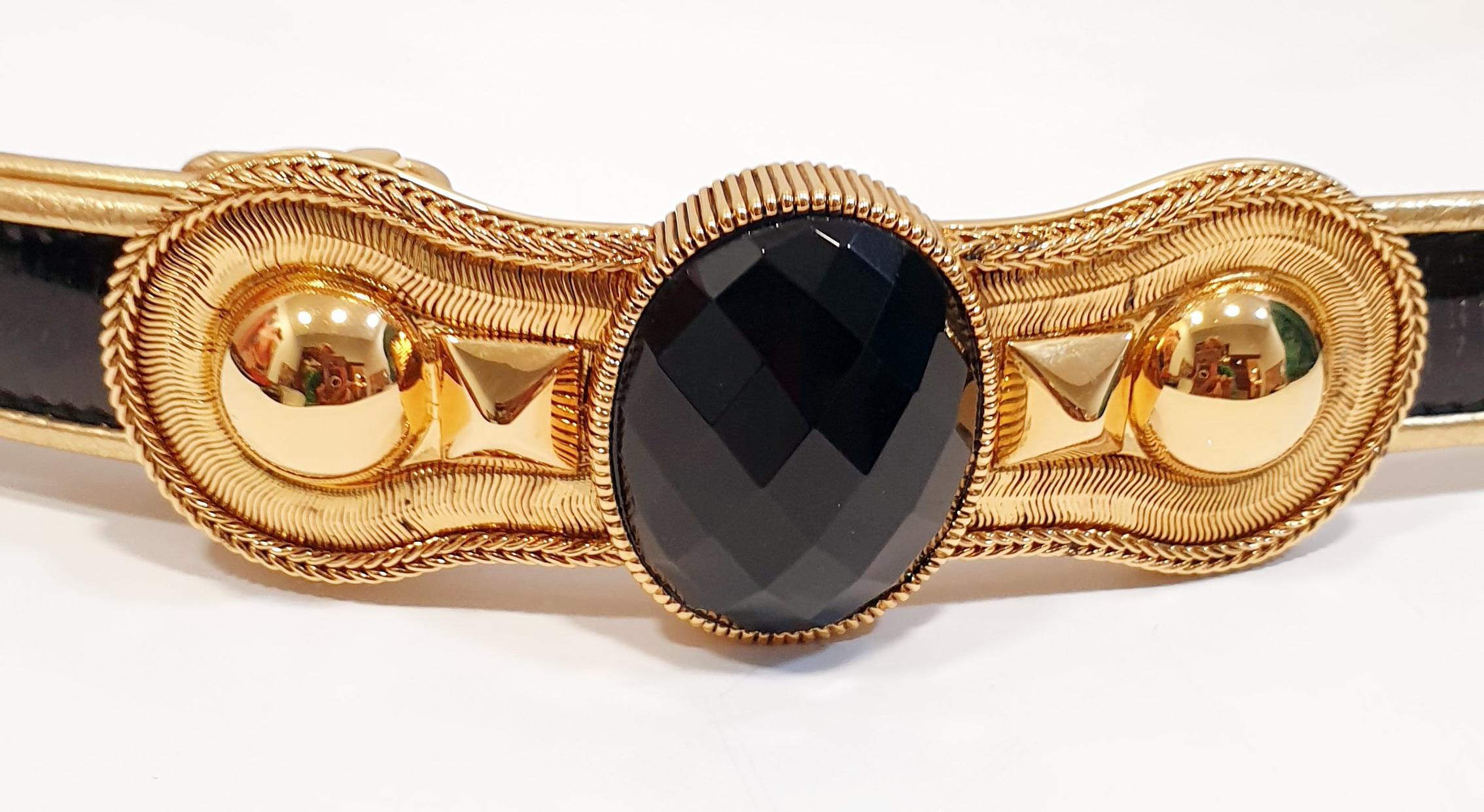 Roberto Cavalli - Sac à main noir verni  Boucle en cuir ton or avec logo en pierre Unisexe en vente