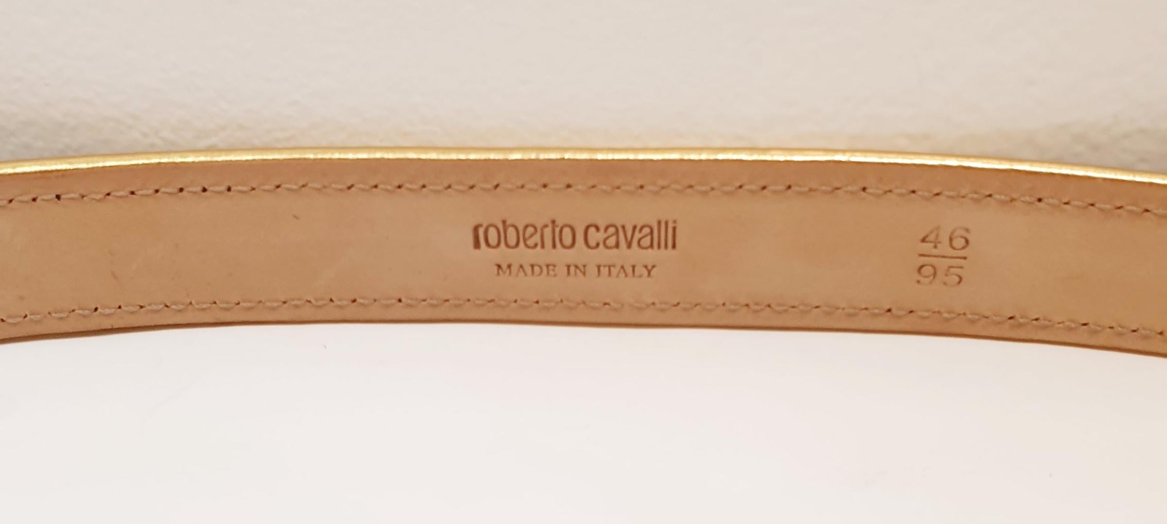 Roberto Cavalli Black Patent  Leather Gold Tone Logo Stone Buckle For Sale 2