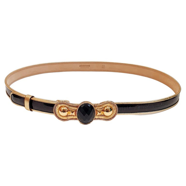 Roberto Cavalli Black Patent Leather Gold Tone Logo Stone  display picture 3
