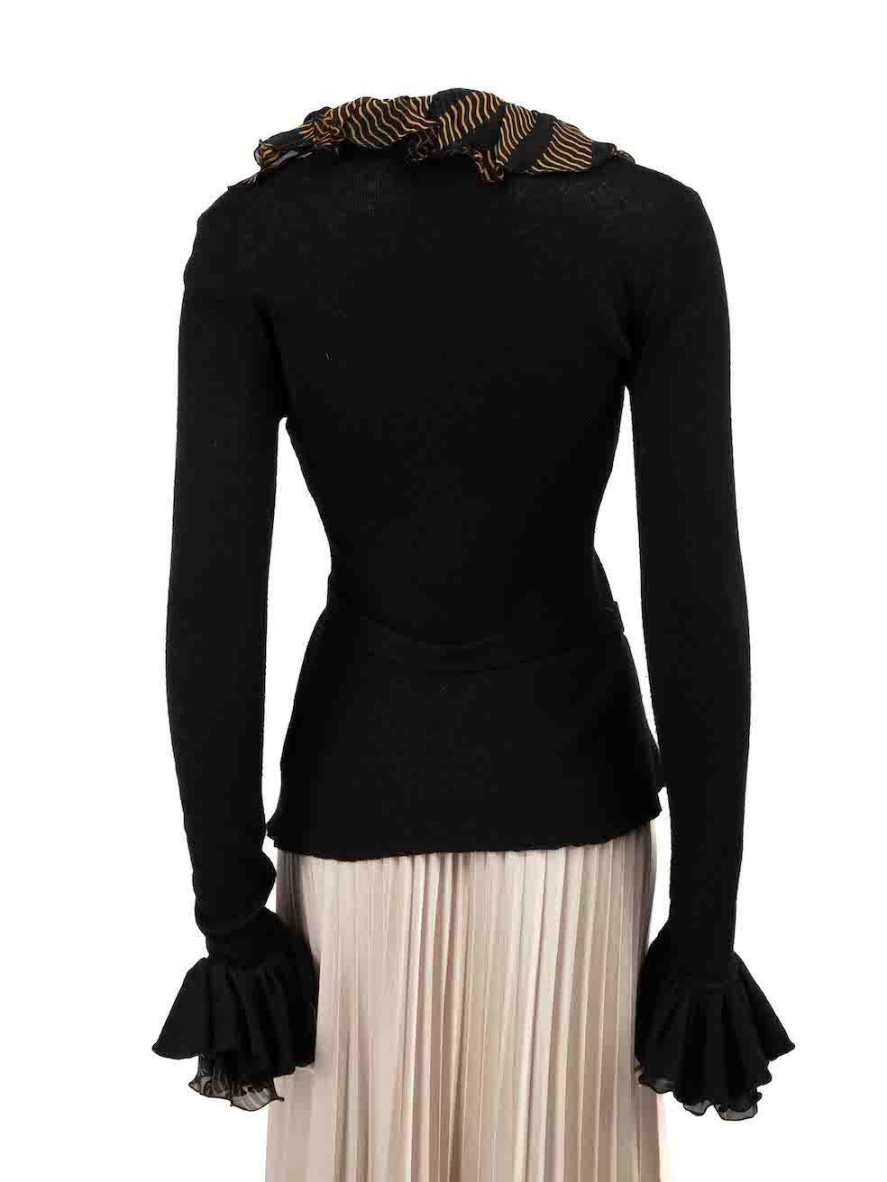 Roberto Cavalli Black Pattern Ruffle Knit Cardigan Size M In Good Condition In London, GB