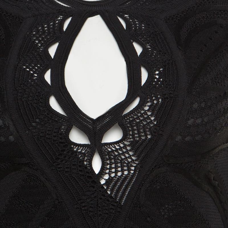 Women's Roberto Cavalli Black Perforated Knit Long Sleeve Bodycon Dress S