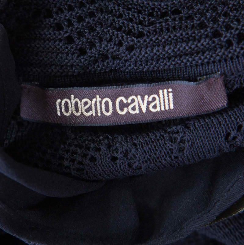 Roberto Cavalli Black Perforated Knit Long Sleeve Bodycon Dress S 1