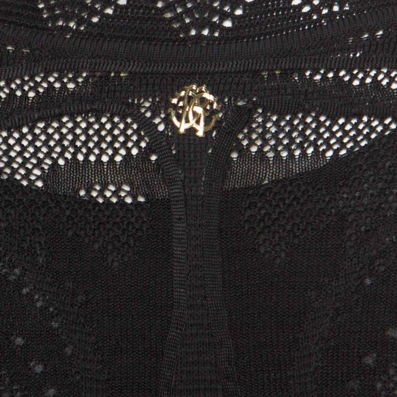 Roberto Cavalli Black Perforated Knit Long Sleeve Bodycon Dress S 2