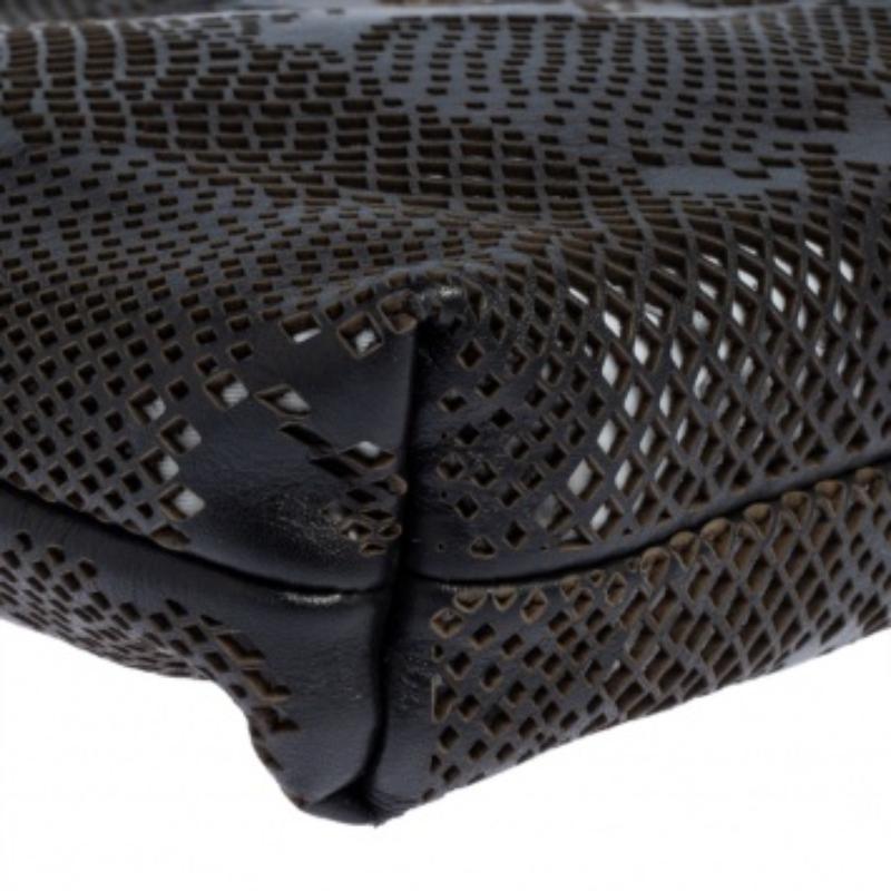 Roberto Cavalli Black Perforated Leather Pouch For Sale 6