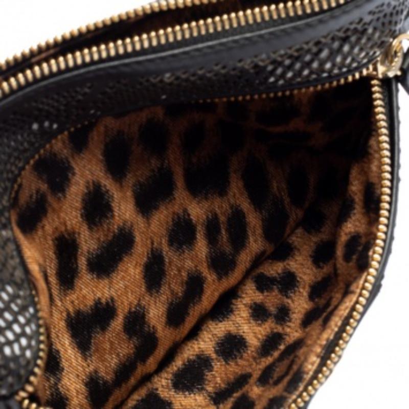 Roberto Cavalli Black Perforated Leather Pouch For Sale 1