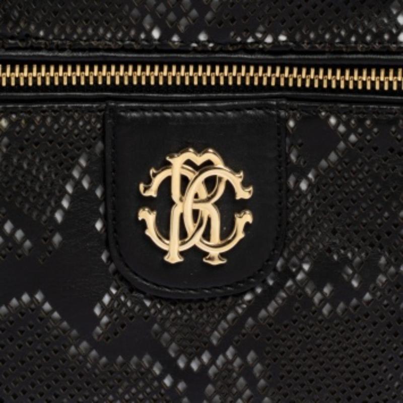 Roberto Cavalli Black Perforated Leather Pouch For Sale 2